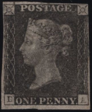 141935 1840 MATCHED QUINTET 1D BLACK/RED PLATE FIVE LETTERED DA WITH PLATE REPAIRS (SG2/SG7).