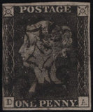 141935 1840 MATCHED QUINTET 1D BLACK/RED PLATE FIVE LETTERED DA WITH PLATE REPAIRS (SG2/SG7).