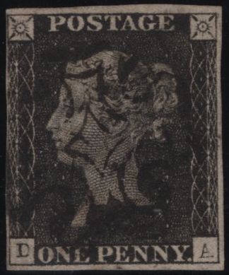 141935 1840 MATCHED QUINTET 1D BLACK/RED PLATE FIVE LETTERED DA WITH PLATE REPAIRS (SG2/SG7).