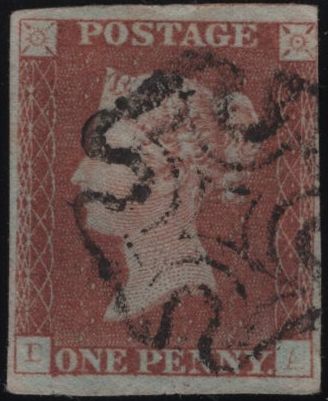 141935 1840 MATCHED QUINTET 1D BLACK/RED PLATE FIVE LETTERED DA WITH PLATE REPAIRS (SG2/SG7).