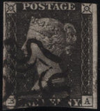 141936 1840-41 MATCHED QUARTET 1D BLACKS PL.5 STATE ONE (SG2 SPEC AS25), 1D BLACK STATE TWO (SG3 SPEC AS28), PENNY RED STATE TWO (SG7 SPEC AS29b) AND 1D RED STATE THREE (SG7 SPEC AS33a) LETTERED BA.