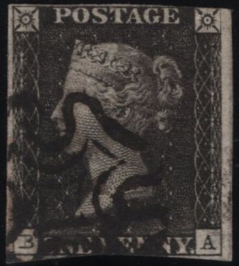 141936 1840-41 MATCHED QUARTET 1D BLACKS PL.5 STATE ONE (SG2 SPEC AS25), 1D BLACK STATE TWO (SG3 SPEC AS28), PENNY RED STATE TWO (SG7 SPEC AS29b) AND 1D RED STATE THREE (SG7 SPEC AS33a) LETTERED BA.