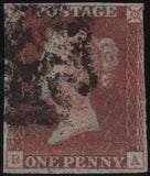 141937 1840-41 MATCHED TRIO 1D BLACKS PL.1A (SG2), PL.1B (SG2) AND PENNY RED PL.1C (SG7 SPEC AS8) LETTERED RA.