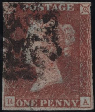 141937 1840-41 MATCHED TRIO 1D BLACKS PL.1A (SG2), PL.1B (SG2) AND PENNY RED PL.1C (SG7 SPEC AS8) LETTERED RA.