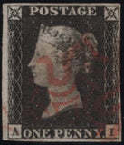 141938 1840-41 MATCHED TRIO 1D BLACKS PL.1A (SG2), PL.1B (SG2) AND 1D RED PL.1C (SG7 SPEC AS8) LETTERED AI.