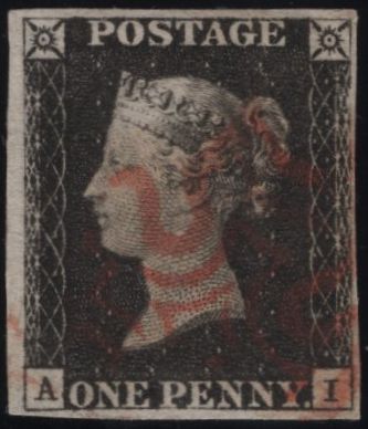 141938 1840-41 MATCHED TRIO 1D BLACKS PL.1A (SG2), PL.1B (SG2) AND 1D RED PL.1C (SG7 SPEC AS8) LETTERED AI.
