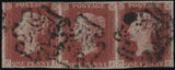 141940 1841 1D RED PL.9 (SG7) FINE USED STRIP OF THREE WITH DOUBLE LETTER.