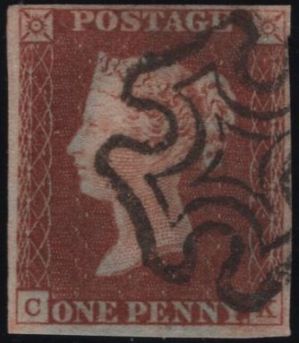 141943 1841 1D RED PL.2 (SG7)(CK) GOOD TO FINE USED.