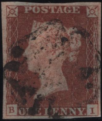141944 1841 1D RED PL.2 (SG7)(BI) FINE USED.