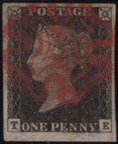 141945 1840-41 MATCHED TRIO 1D BLACKS PL.1A (SG2), PL.1B (SG2) AND PENNY RED PL.1C (SG7 SPEC AS8) LETTERED TE.