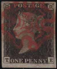 141945 1840-41 MATCHED TRIO 1D BLACKS PL.1A (SG2), PL.1B (SG2) AND PENNY RED PL.1C (SG7 SPEC AS8) LETTERED TE.
