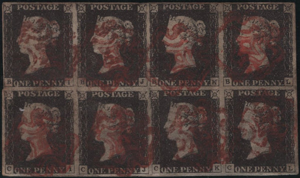 141946 CIRCA 1905 PHOTOGRAPHIC FORGERY USED BLOCK OF EIGHT 1D BLACK PL.9.