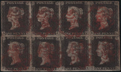 141946 CIRCA 1905 PHOTOGRAPHIC FORGERY USED BLOCK OF EIGHT 1D BLACK PL.9.