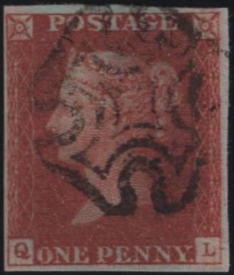 141952 1843 1D PL.39 (SG8)(QL) FINE USED WITH MALTESE CROSS CANCELLATION.