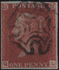 141952 1843 1D PL.39 (SG8)(QL) FINE USED WITH MALTESE CROSS CANCELLATION.