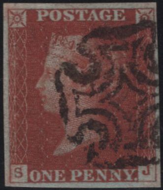 141953 1843 1D PL.39 (SG8)(SJ) MALTESE CROSS CANCELLATION.