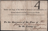 141956 1841 PRINTED 'OVERSEERS OF THE POOR OF THE PARISH ... IN THE COUNTY OF ANGLESEY....' PRINTED DOCUMENT BANGOR TO ANGLESEA WITH BANGOR UNIFORM FOURPENNY POST  '4' HAND STAMP USED AS A CHARGEMARK  (W232).