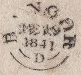 141956 1841 PRINTED 'OVERSEERS OF THE POOR OF THE PARISH ... IN THE COUNTY OF ANGLESEY....' PRINTED DOCUMENT BANGOR TO ANGLESEA WITH BANGOR UNIFORM FOURPENNY POST  '4' HAND STAMP USED AS A CHARGEMARK  (W232).