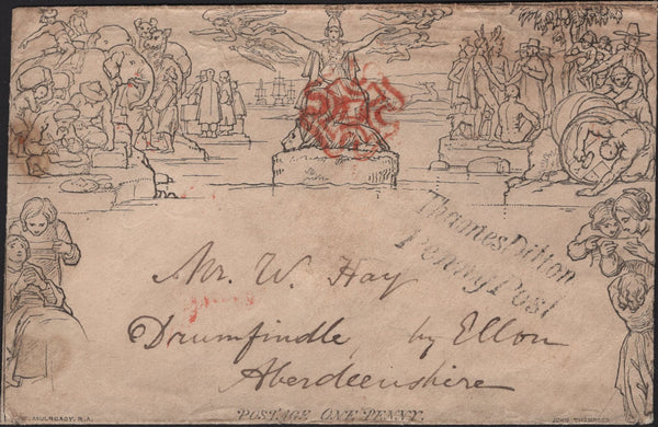 141959 1840 1D MULREADY THAMES DITTON, SURREY TO ELLON, ABERDEEN WITH 'Thames Ditton/Penny Post' HAND STAMP (SY615).
