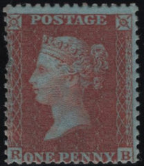 141961 1855 DIE 2 1D PL.20 (SPEC C6)(RB) RED-BROWN ON VERY BLUED PAPER, UNUSED.
