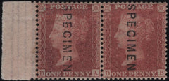 141962 1856 DIE 2 1D PL.35 BRICK RED SHADE (SG30) MARGINAL PAIR 'SPECIMEN' TYPE 2 (SPEC C8(2)t).