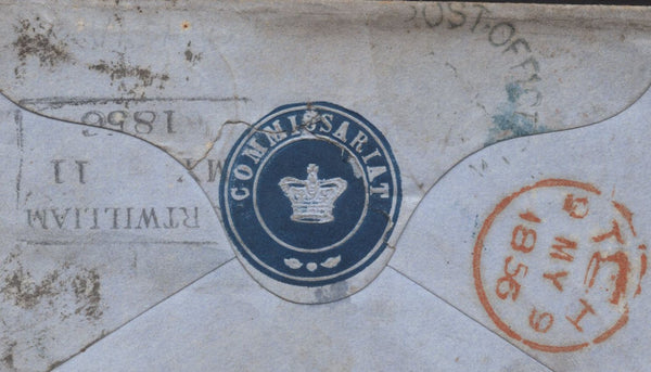 141965 1856 CRIMEAN WAR MAIL FROM THE CRIMEA TO SCOTLAND WITH 1D (SG29) X 3 AND REAR FLAP EMBOSSED 'COMMISSARIAT'.