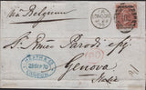 141966 1870 MAIL LONDON TO GENOVA, ITALY WITH 10D PALE RED-BROWN (SG113).