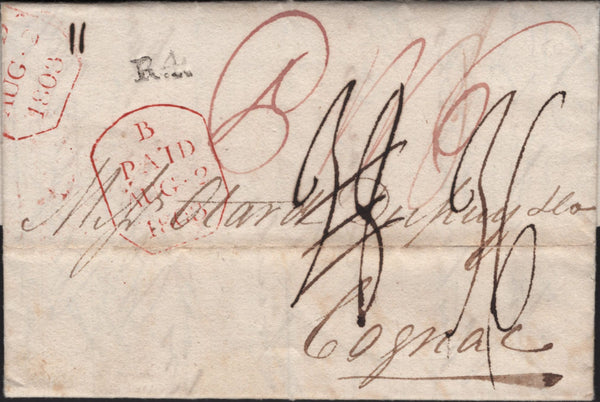 141971 1803 MAIL BRISTOL TO COGNAC VIA HAMBURG DUE TO NAPOLEONIC WARS.