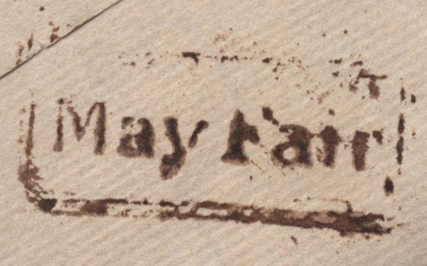 141972 1803 MAIL LONDON TO FRANCE WITH 'May Fair' BOXED RECEIVERS HAND STAMP.