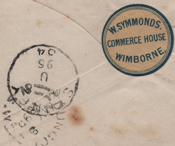 141974 1895 MAIL DUNGOG, NORTH SOUTH WALES, AUSTRALIA TO WIMBORNE WITH 'WIMBORNE' WAFER SEAL.