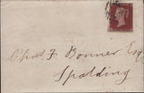 141975 1853 MAIL STAMFORD TO SPALDING 1D (SG8)(QE) FINE PRINTED CONTENTS.