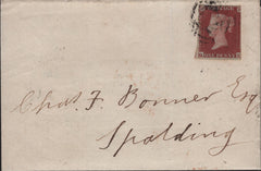141975 1853 MAIL STAMFORD TO SPALDING 1D (SG8)(QE) FINE PRINTED CONTENTS.