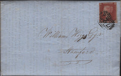 141978 1852 MAIL SPALDING TO STAMFORD 1D (SG8) FINE PRINTED CONTENT.