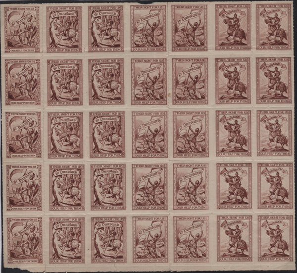 141982 1915 'ST DUNSTAN'S' CHARITY LABELS, SMALL GROUP OF MINT BLOCKS AND THREE EXAMPLES ON POST CARDS.