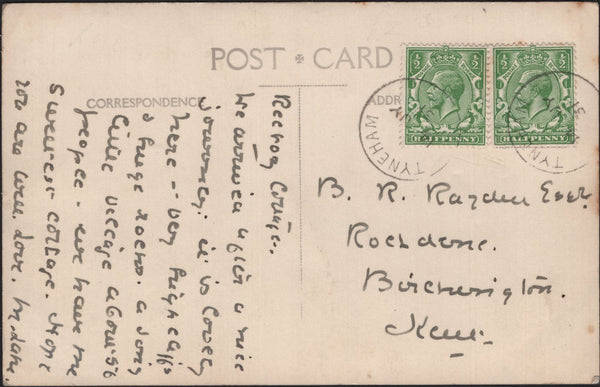 141987 1931 POST CARD TYNEHAM, A 'LOST VILLAGE' IN DORSET TO BIRCHINGTON, KENT WITH 'TYNEHAM' DATE STAMPS.