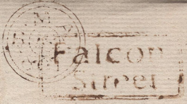 141992 1807 MAIL LONDON TO HERTFORD WITH BOXED 'Falcon/Street' RECEIVERS HAND STAMP.