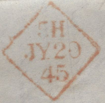 141993 1845 MAIL LONDON TO DUBLIN WITH 1D (SG8) TURNED AND RE-USED BACK TO LONDON WITH A SECOND 1D (SG8).