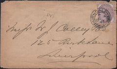 141999 1892 MAIL KIRKCALDY TO LIVERPOOL WITH 1D INLAND REVENUE (L122/F22).