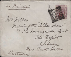 142001 1883 MAIL CHARING CROSS, LONDON TO NEW SOUTH WALES WITH 6D ON 6D LILAC (SG162).