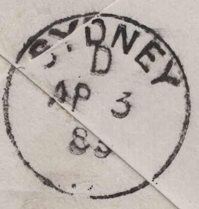 142001 1883 MAIL CHARING CROSS, LONDON TO NEW SOUTH WALES WITH 6D ON 6D LILAC (SG162).