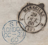 142004 1860 MAIL LONDON TO PALERMO, ITALY 1S PALE GREEN (SG73).