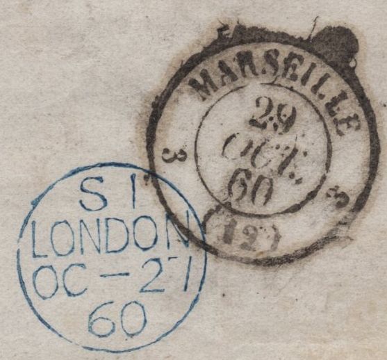 142004 1860 MAIL LONDON TO PALERMO, ITALY 1S PALE GREEN (SG73).