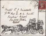 142006 1877 PRINTED ILLUSTRATED ENVELOPE HORSES AND CARRIAGE LONDON TO FARNBOROUGH, HANTS WITH 1D PL.189 (SG43).