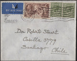142009 1936 AIR MAIL COVERS (FOUR) FROM THE UK TO 'LORD ROBERT CRICHTON-STUART' IN CHILE WITH SEAHORSE ISSUES.