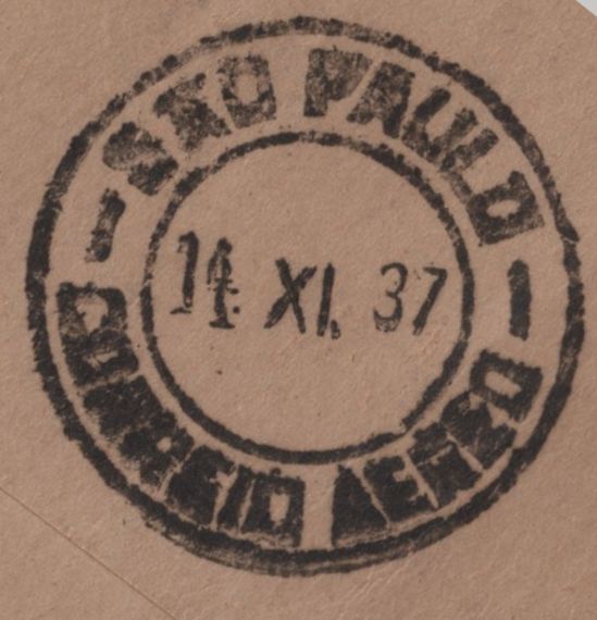 142013 1937 AIR MAIL PAISLEY, SCOTLAND TO SAO PAULO, BRAZIL WITH SEAHORSES 2/6 X 6 (SG450), 5S (SG451) AND 10S (SG452) X 2.