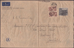 142020 1937 VERY LARGE ENVELOPE AIR MAIL LONDON TO MELBOURNE, AUSTRALIA WITH £1 PUC (SG438) AND 2/6 SEAHORSE (SG450) X 2.