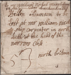 142025 1742 MAIL HEXHAM, NORTHUMBERLAND TO A SHIP CARPENTER 'north Lieth' WITH 'NEW/CASTLE' TWO LINE HAND STAMP (NR452).