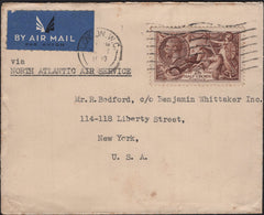 142031 1939 AIR MAIL LONDON TO NEW YORK WITH 2/6 SEAHORSE (SG450).