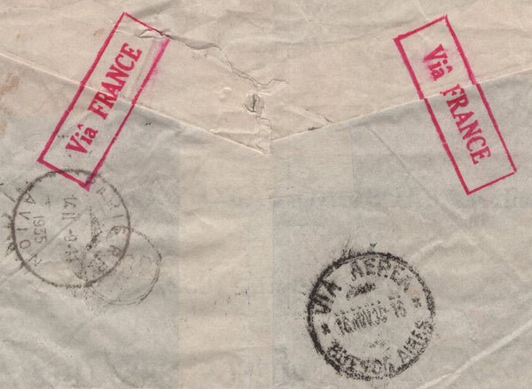 142033 1935 SAMPLE MAIL SENT AIR MAIL BRADFORD, YORKS TO BUENOS AIRES WITH 2/6 SEAHORSE (SG450) AND 9D (SG427) X 2.