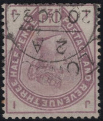 142034 1884 1½d LILAC WATERMARK INVERTED (SG188Wi) GOOD USED.